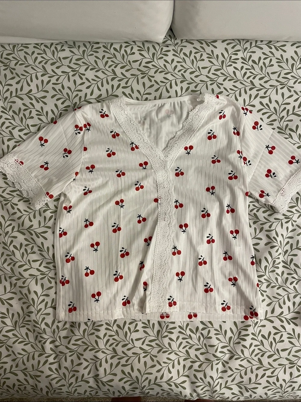 Kids White Cherry-Print Pajama Set - Soft Cotton Blend